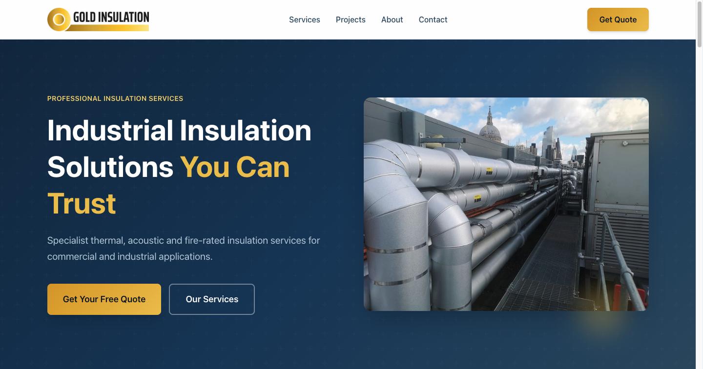 Gold Insulation website homepage built by HardHat