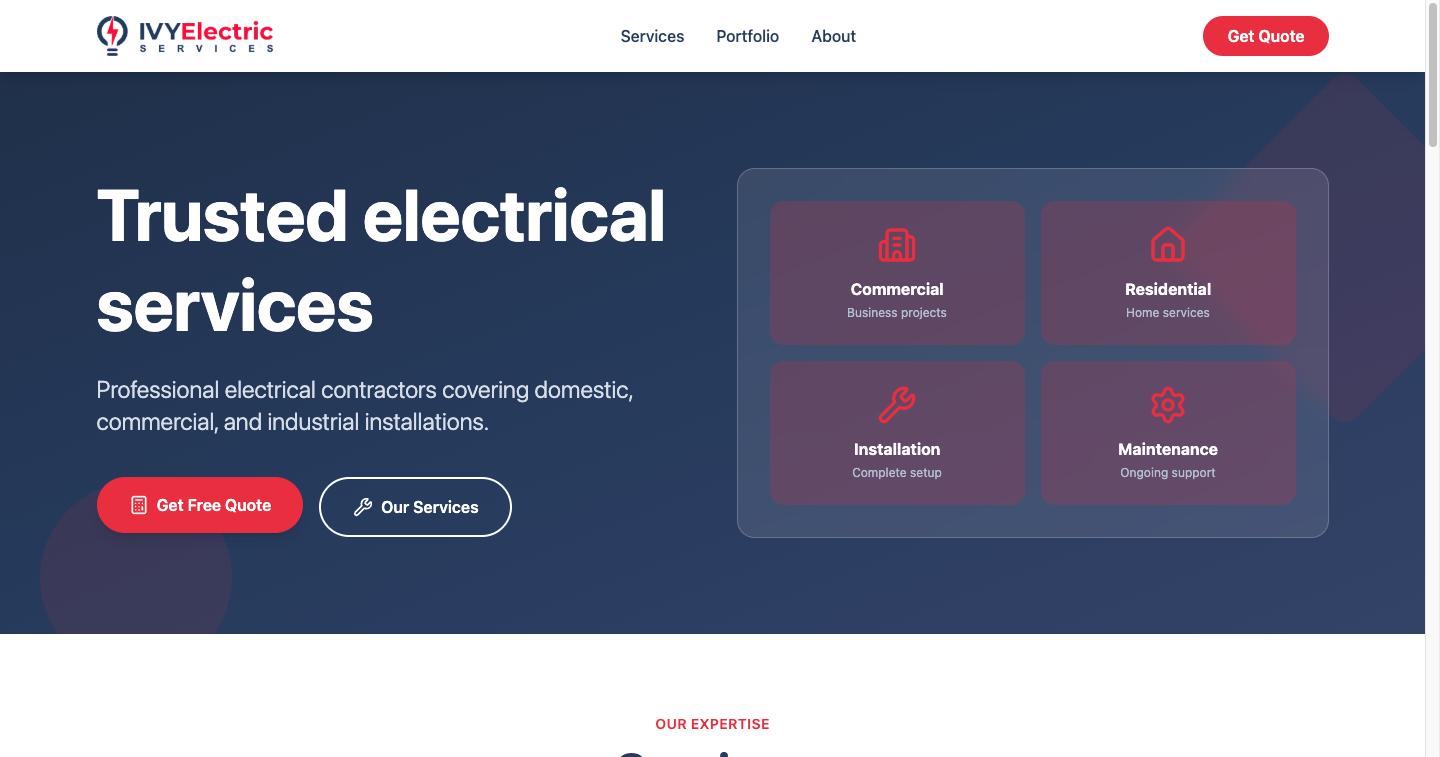 IVY Electric Services website homepage built by HardHat